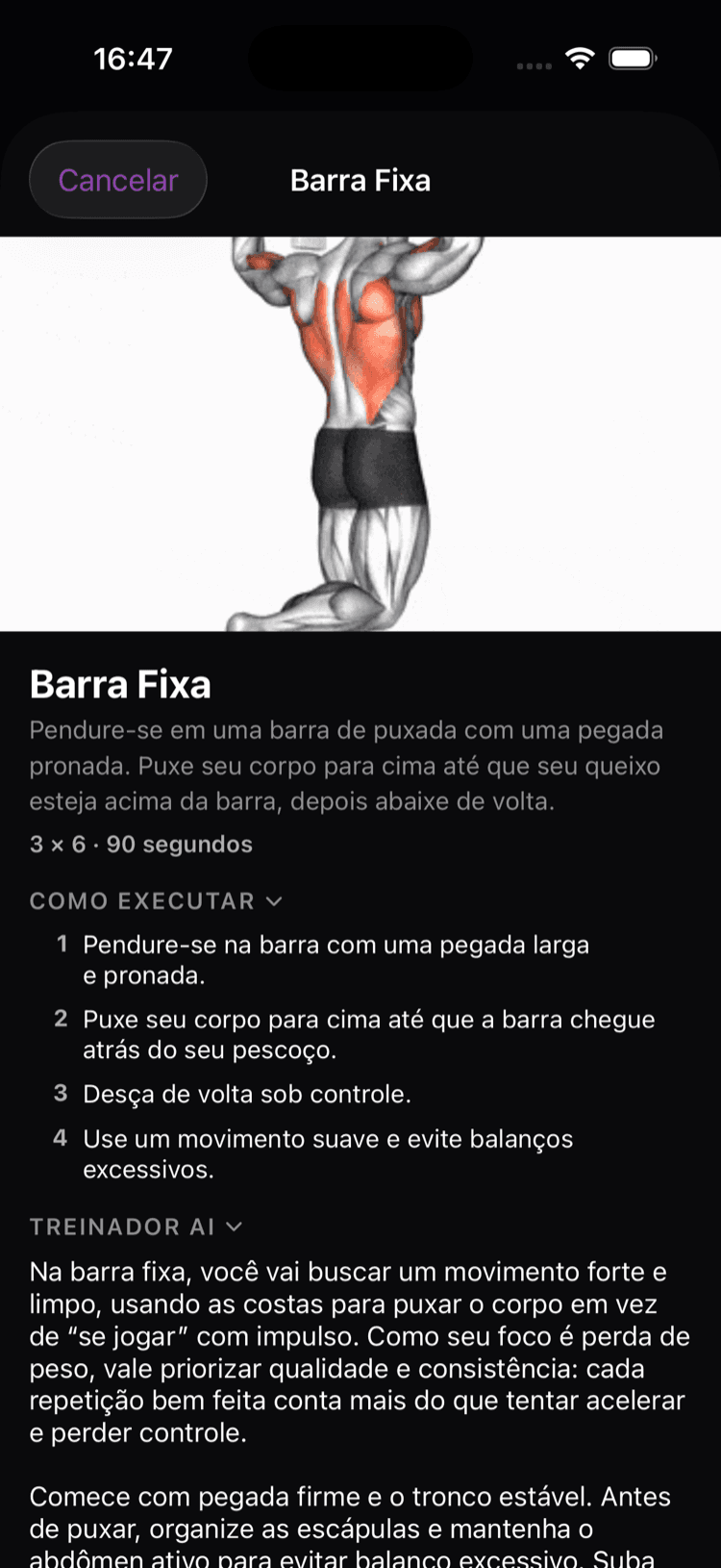 Treinador AI em cada exercício